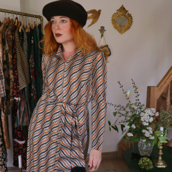 Orange Graphical Vintage 70's Dress | S
