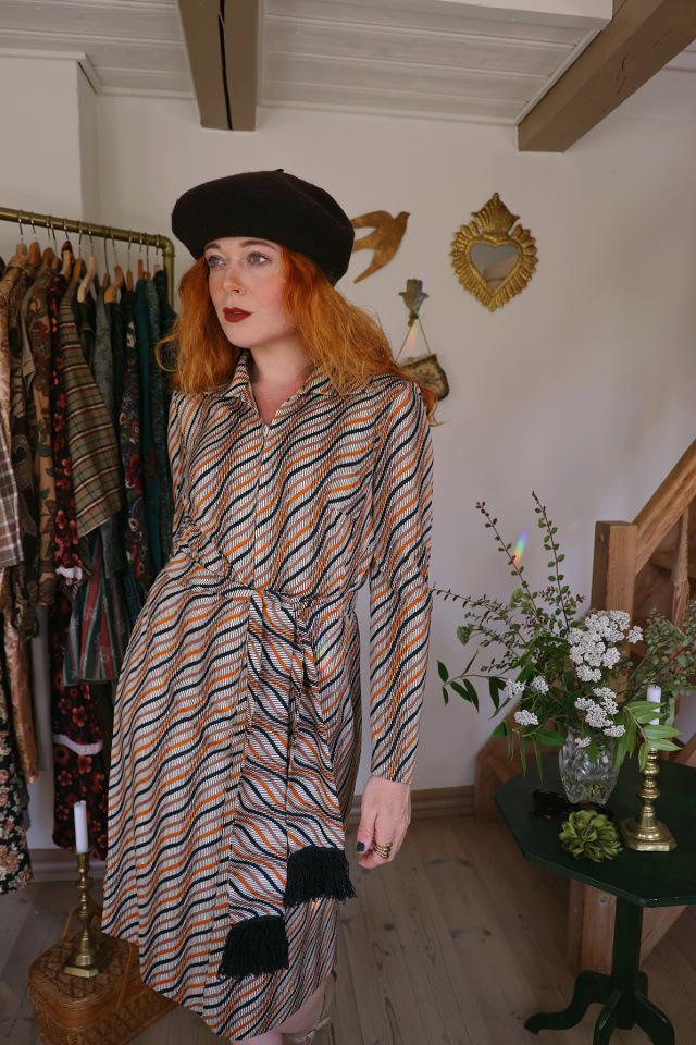Orange Graphical Vintage 70's Dress | S