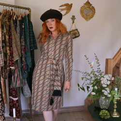Orange Graphical Vintage 70's Dress | S