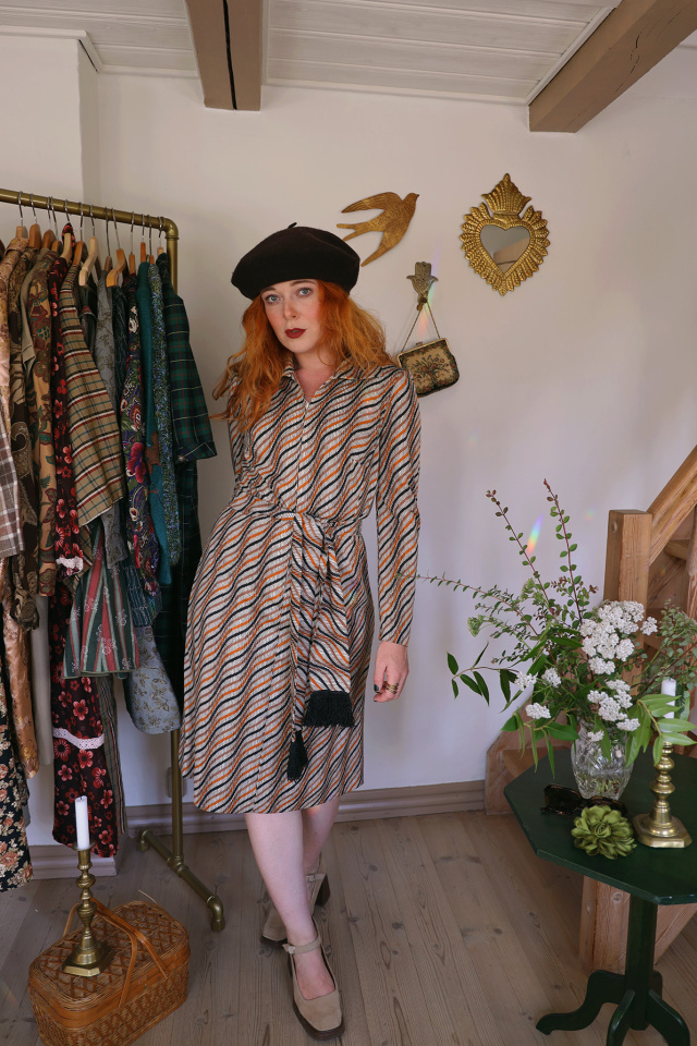 Orange Graphical Vintage 70's Dress | S