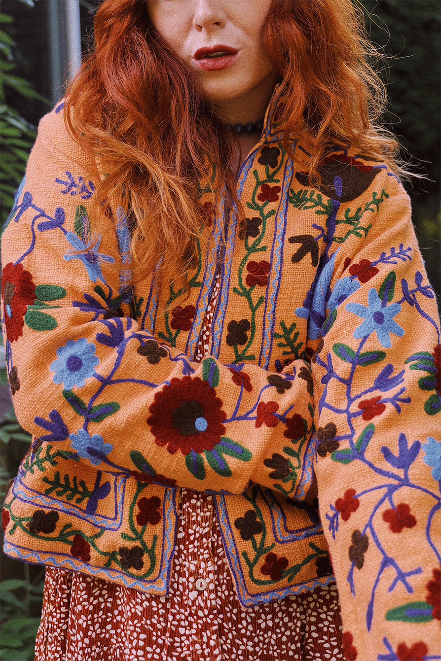 Orange Suzani Floral Jacket - Catalog - Bohemian Wonders
