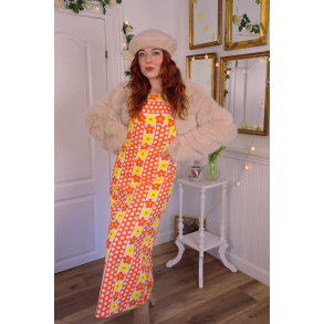 Orange & Yellow Floral 70's Maxi Dress | XS