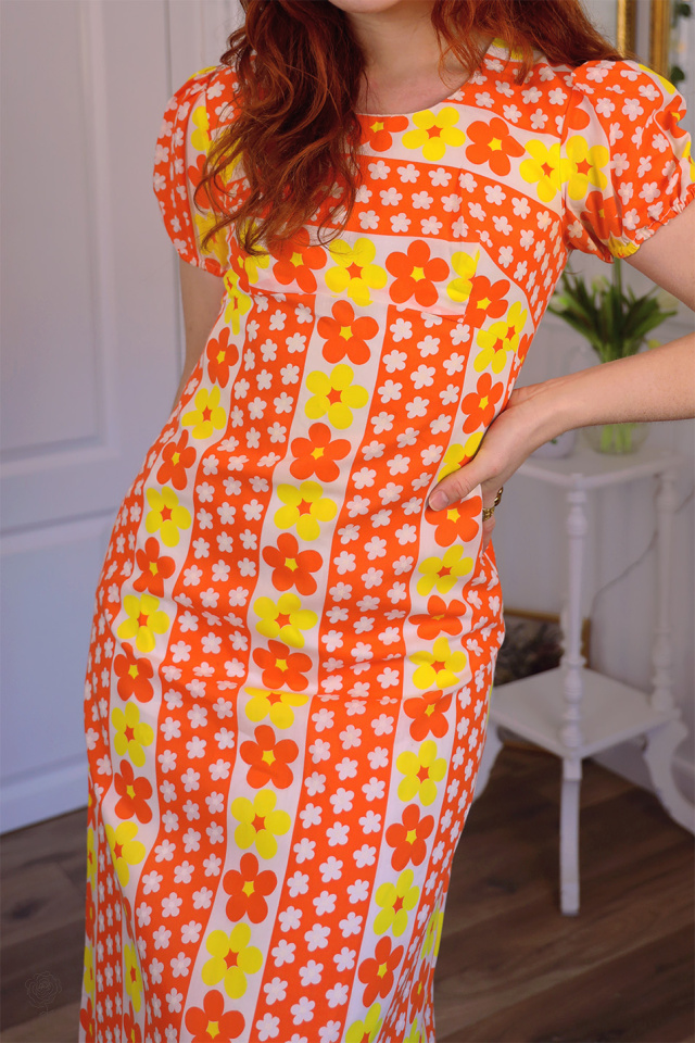 Orange &amp; Yellow Floral 70's Maxi Dress | XS