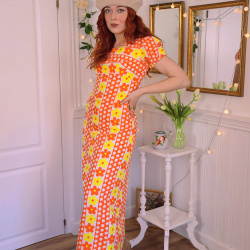 Orange &amp; Yellow Floral 70's Maxi Dress | XS