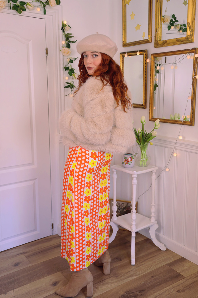 Orange &amp; Yellow Floral 70's Maxi Dress | XS