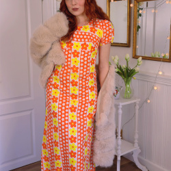 Orange &amp; Yellow Floral 70's Maxi Dress | XS