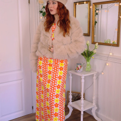 Orange &amp; Yellow Floral 70's Maxi Dress | XS
