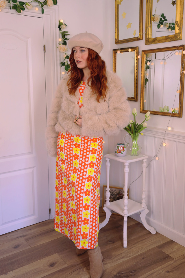 Orange &amp; Yellow Floral 70's Maxi Dress | XS
