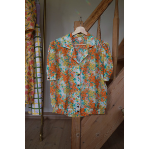 Orange & Yellow Summerly Floral Vintage Top | XL