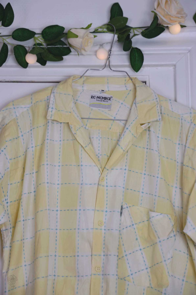 Yellow Checkered Blue Thread Blouse | M