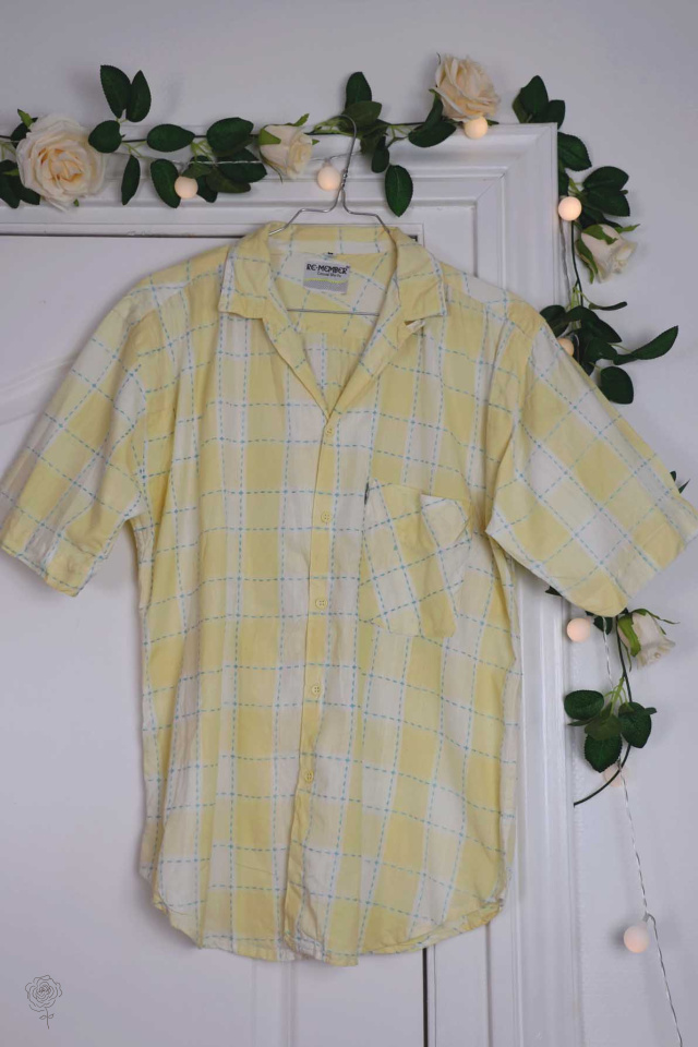 Yellow Checkered Blue Thread Blouse | M