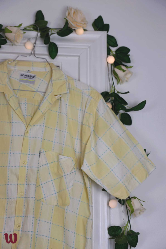 Yellow Checkered Blue Thread Blouse | M