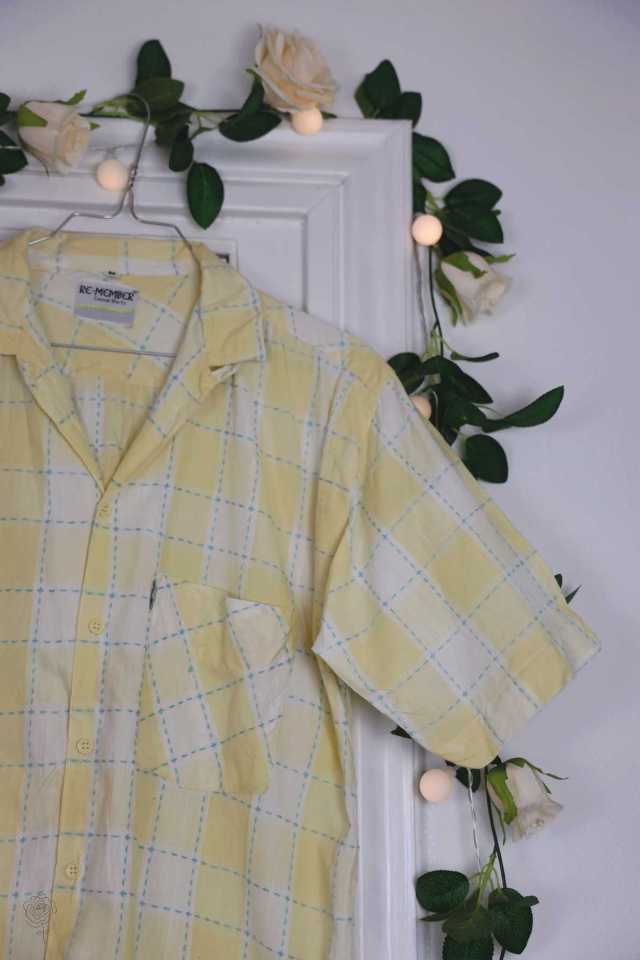 Yellow Checkered Blue Thread Blouse | M