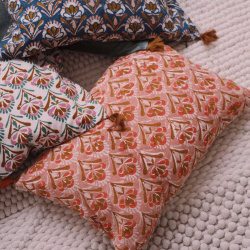 Peachy Block Print Cushion Cover