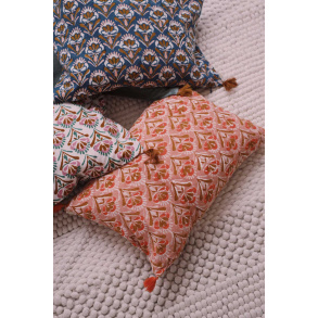 Peachy Block Print Cushion Cover