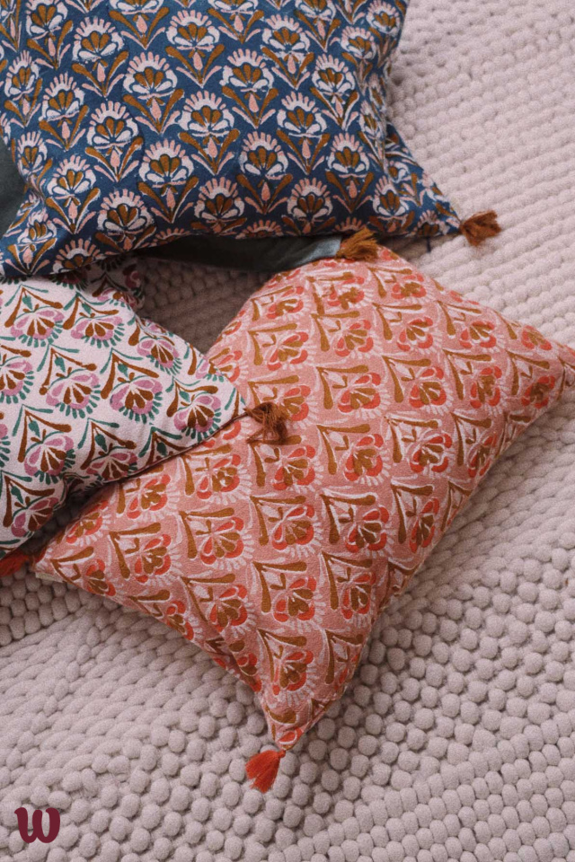 Peachy Block Print Cushion Cover