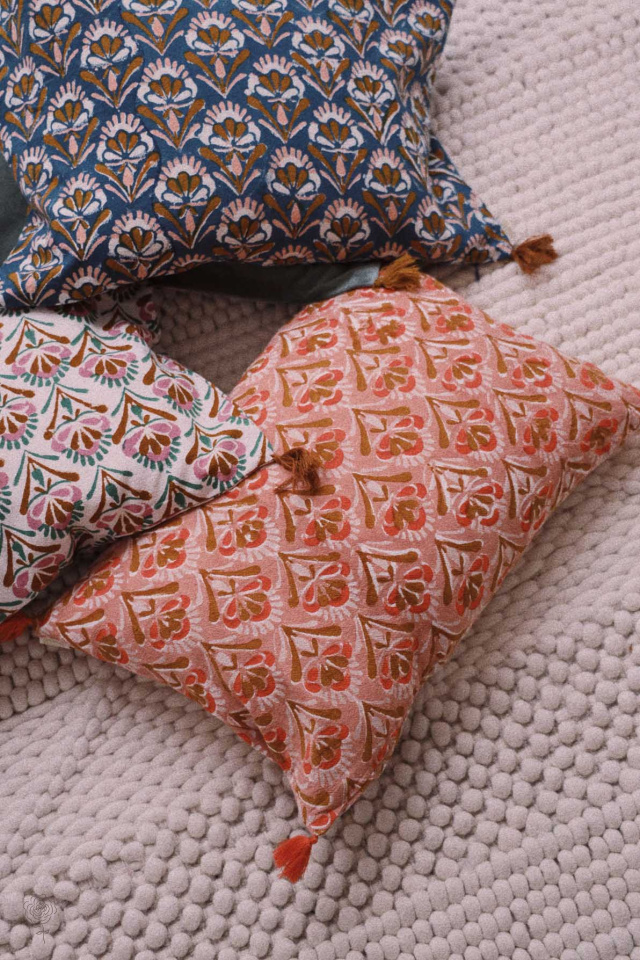 Peachy Block Print Cushion Cover