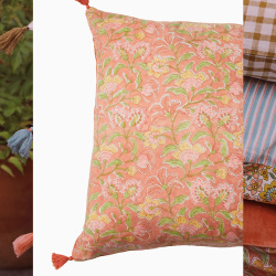Peachy Velvet &amp; Cotton Pillow Cover 