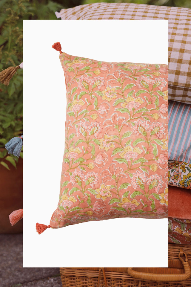 Peachy Velvet &amp; Cotton Pillow Cover 