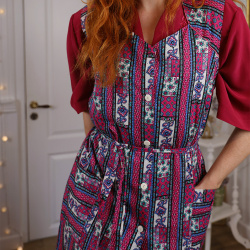 Pink &amp; Blue Pattern Vintage Robe Dress 