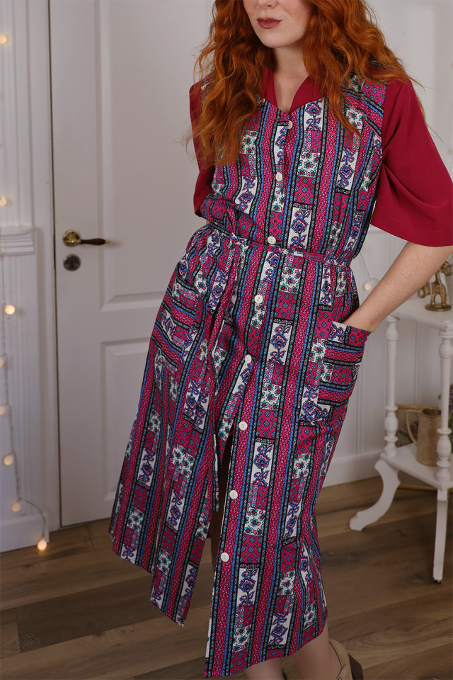Pink &amp; Blue Pattern Vintage Robe Dress 