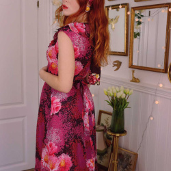 Pink Floral 70's Maxi Dress | S