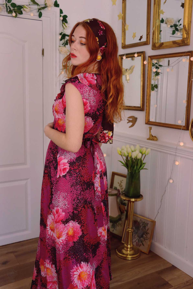Pink Floral 70's Maxi Dress | S