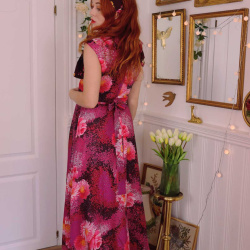 Pink Floral 70's Maxi Dress | S