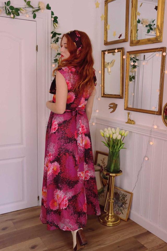 Pink Floral 70's Maxi Dress | S