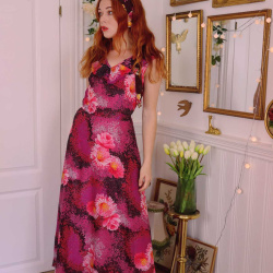Pink Floral 70's Maxi Dress | S