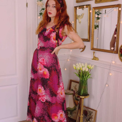 Pink Floral 70's Maxi Dress | S