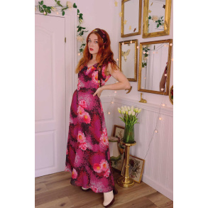 Pink Floral 70's Maxi Dress | S