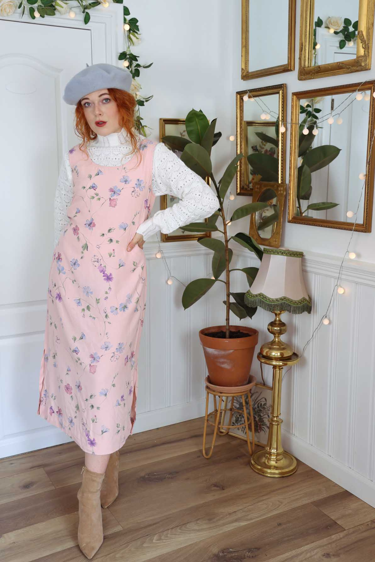 Vintage pink floral dress store