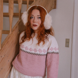 Pink Handknitteed Floral Vintage Sweater | S/M