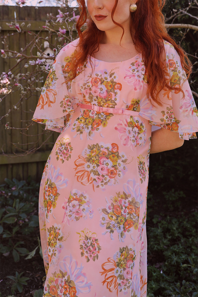 Pink Floral 70's Vintage Gown | M