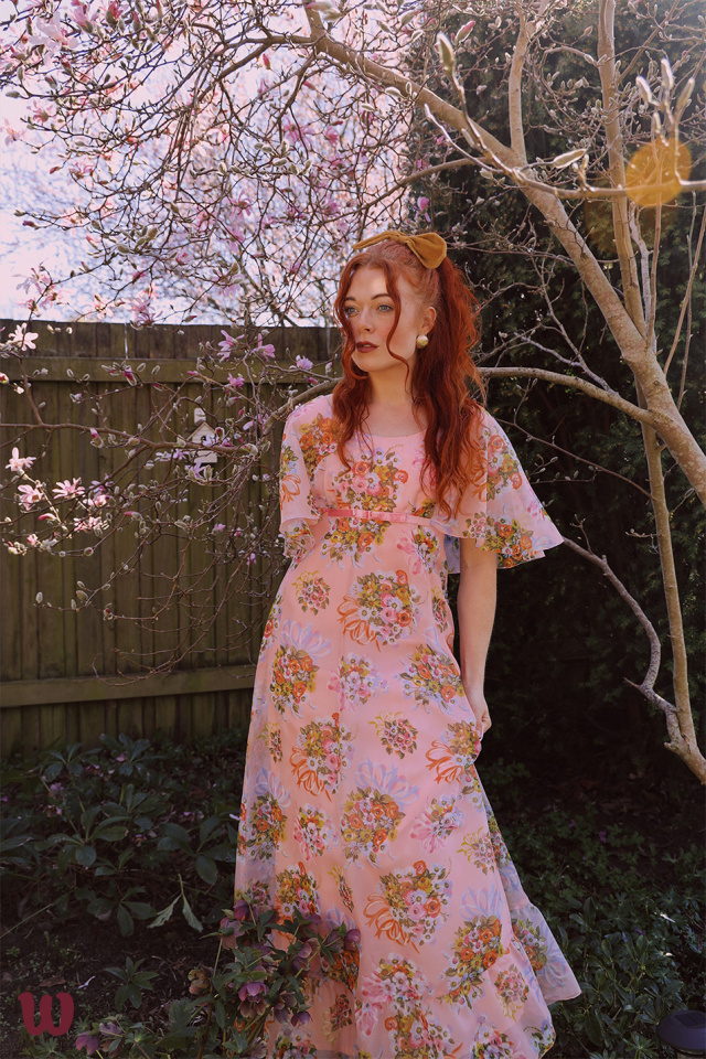 Pink Floral 70's Vintage Gown | M