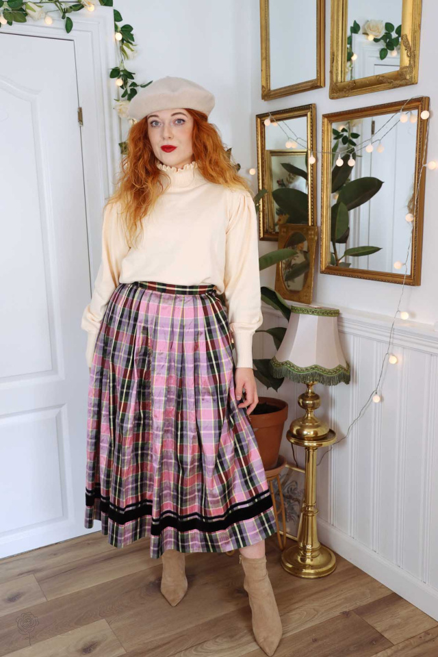 Pink Plaid Vintage Skirt | XS
