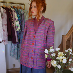 Pink &amp; Purple Striped Danish Design Vintage Blazer | L