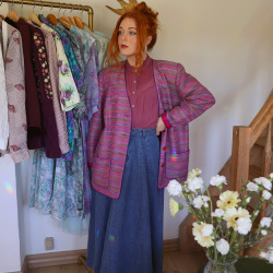 Pink &amp; Purple Striped Danish Design Vintage Blazer | L