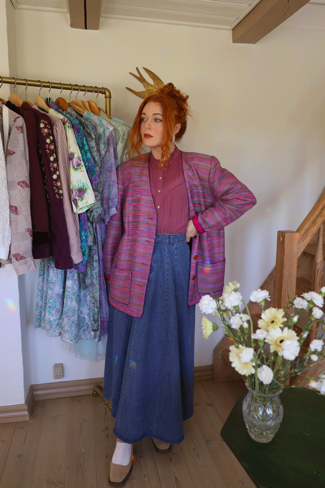 Pink &amp; Purple Striped Danish Design Vintage Blazer | L