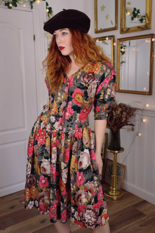 Pink Romantic Floral Vintage Dress | XS/S