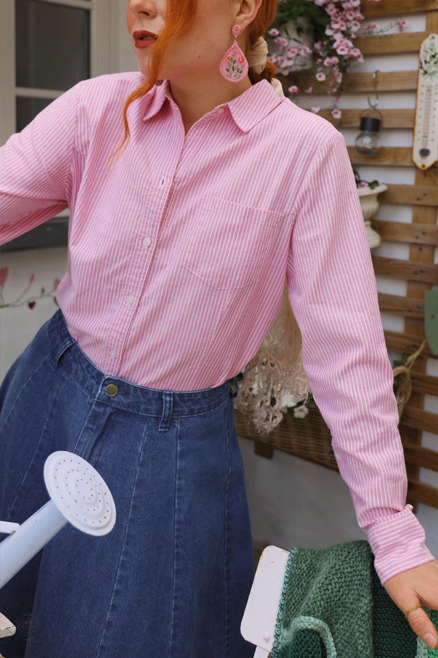 Pink Striped Vintage Blouse | S/M