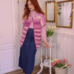 Pink Striped Handmade Knitted Vest | S/M 