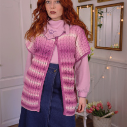 Pink Striped Handmade Knitted Vest | S/M 