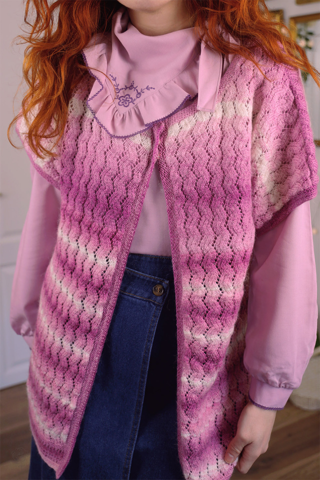 Pink Striped Handmade Knitted Vest | S/M 