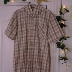 Beige Plaid Vintage Top | M