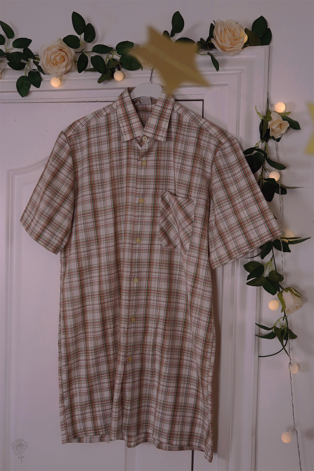 Beige Plaid Vintage Top | M
