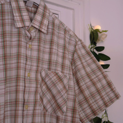 Beige Plaid Vintage Top | M