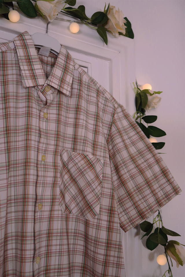 Beige Plaid Vintage Top | M