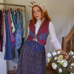 Blue &amp; Plum Floral Funky 70's Vintage Cotton Set | S